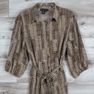 Ninety* Women's 3/4 Elastic Sleeve Cuff Button Down Tie Waist‎ Blouse~ Size 1X